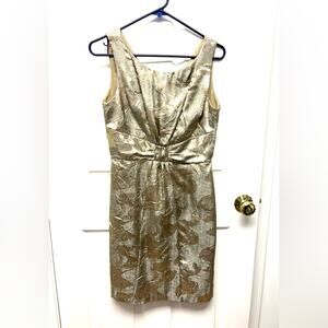 Donna Ricco Gold Metallic Dress, Floral Texture, Sleeveless, Cocktail, Size 4